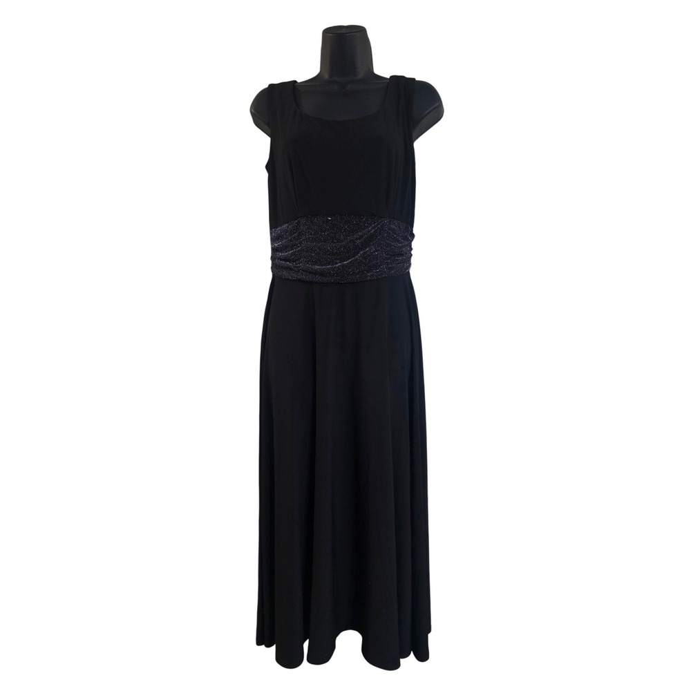 Perceptions New York Womens Black Silver Glitter Ruched Waist Maxi Dress Size 10